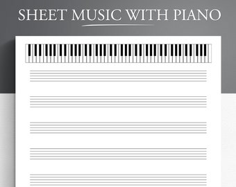Printable Sheet Music with Piano for Letter/A4. Blank Sheet Music Printable. Blank Staff Paper. Blank Music Paper.
