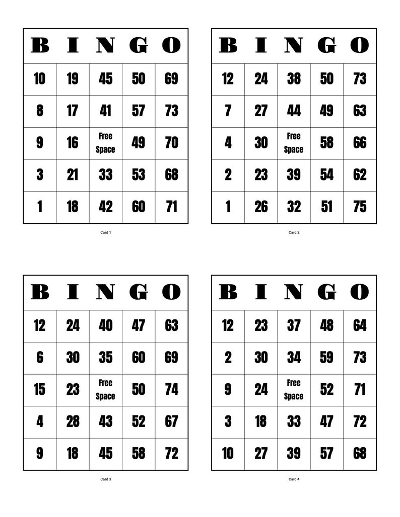 Printable Bingo Game. 1000 Bingo Cards. Instant Download Bingo Etsy