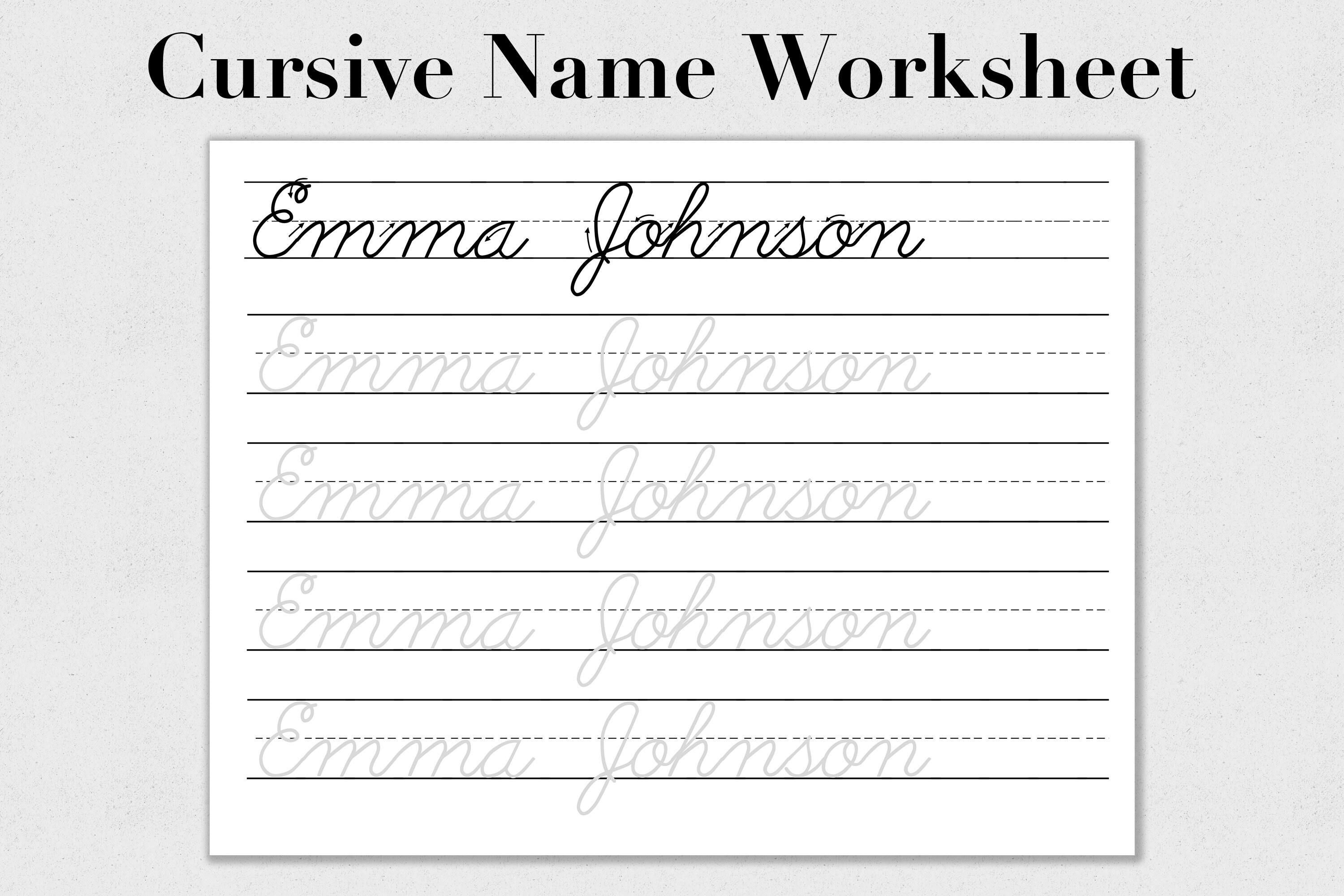 Cursive Name Tracing Sheet Cursive Name Writing Cursive Etsy