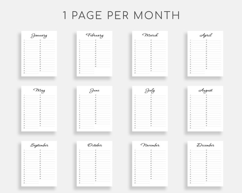 Birthday Calendar. Printable Birthday Tracker. Birthday Etsy