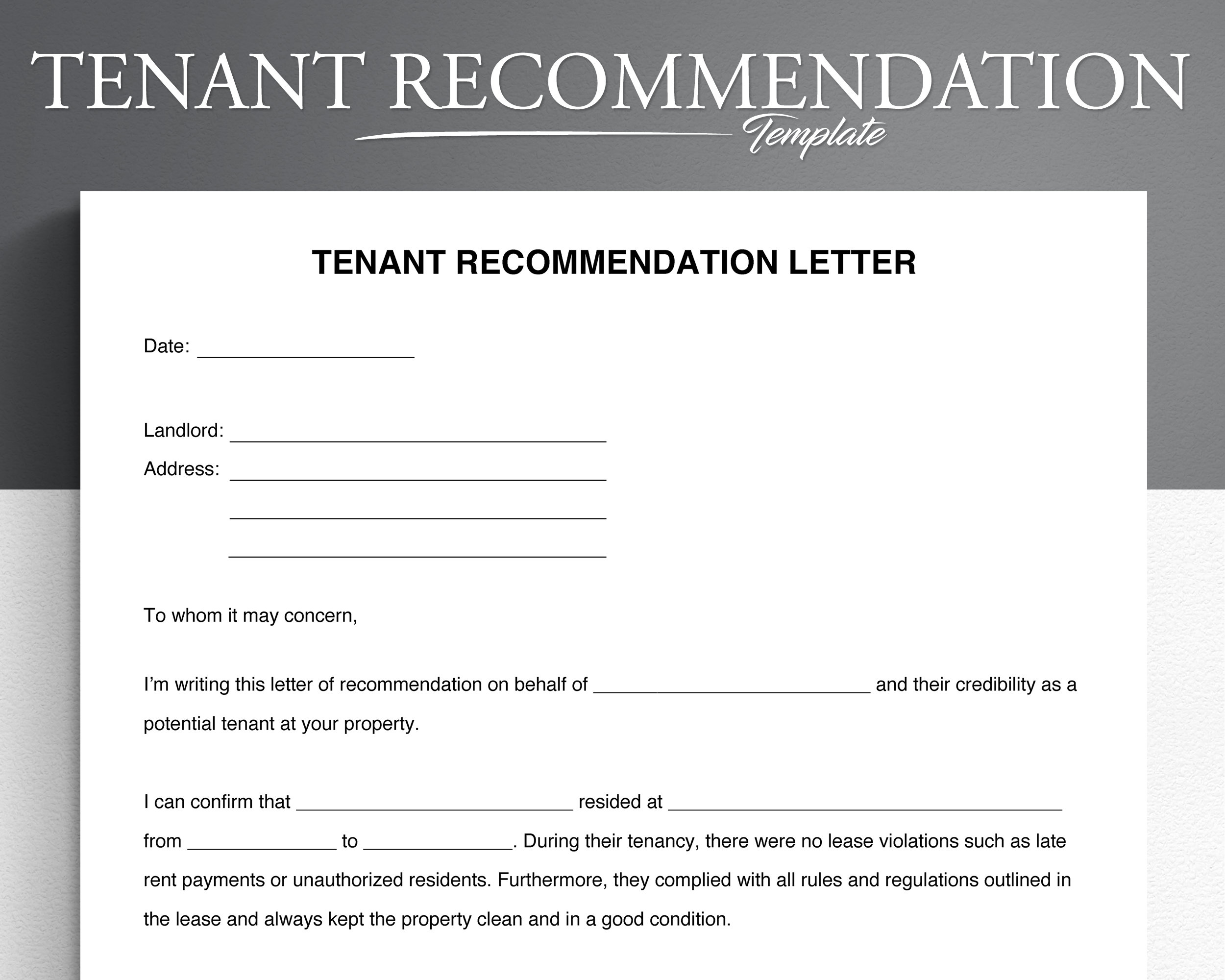 Tenant Recommendation Letter Google Docs/microsoft Word Etsy Tenant Recommendation Letter Google Docs/microsoft Word Etsy