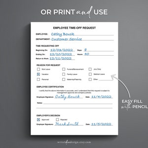 Employee Time-off Request Template. Vacation Request Form. PTO Request Template. image 7