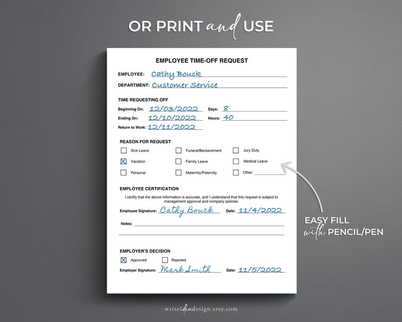 Employee Time-off Request Template. Vacation Request Form. PTO Request Template. image 7