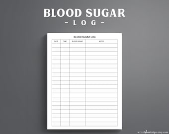 Printable Large Print Blood Sugar Log. Blood Sugar Tracker. Diabetes Tracker. PDF Format. US Letter Size.