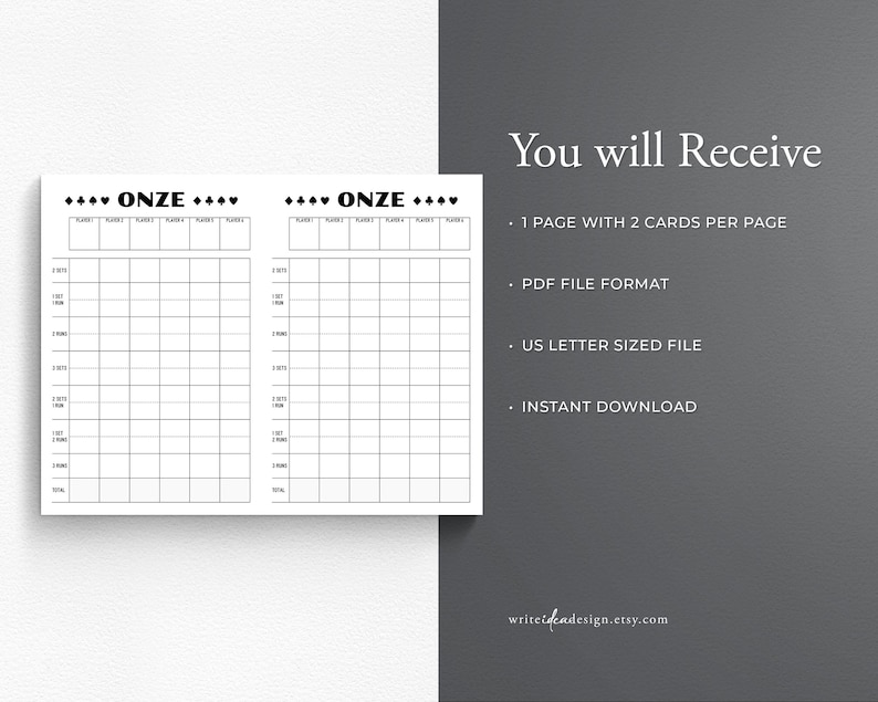 Printable Onze Score Sheet. Onze Score Pad. Onze Game - Etsy UK