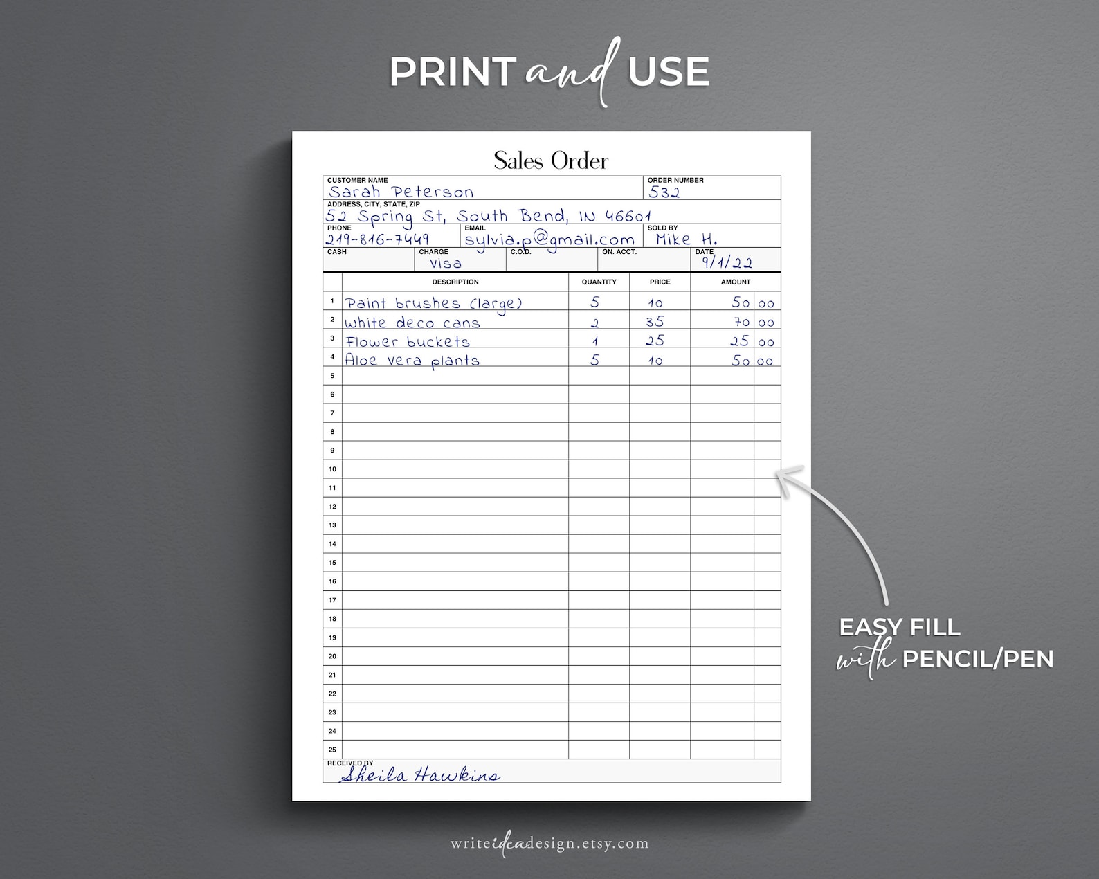 Printable Order Template. Order Form. Sales Order Template. - Etsy