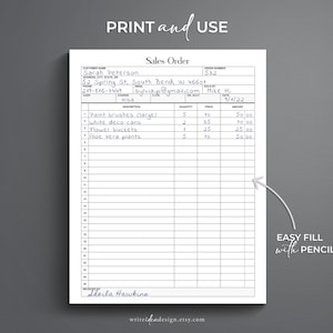 Printable Order Template. Order Form. Sales Order Template. Small ...