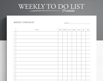 Wöchentliche To Do Liste. Wöchentliche Checkliste zum Ausdrucken. Wochenplaner. Wöchentlicher Habit Tracker.