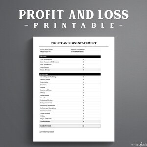 Profit and Loss Statement Template | Editable Microsoft Word and Printable PDF | Small Business P&L Income Statement