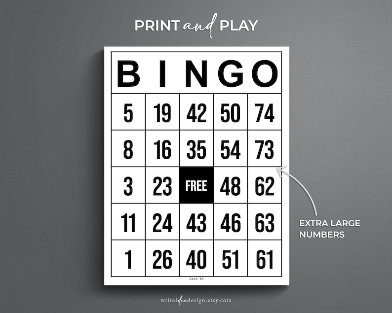 Printable Jumbo Bingo Cards Set of 1000. Large Print Bingo. - Etsy Canada