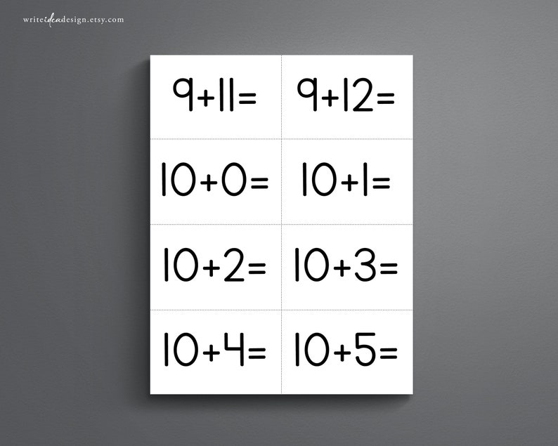 Printable Addition Flash Cards: Math Practice, Numbers 0-12 (PDF) - Etsy