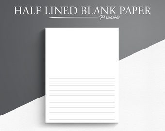 Printable Half Lined Blank Paper. Printable PDF Lined Paper. Journal Paper.