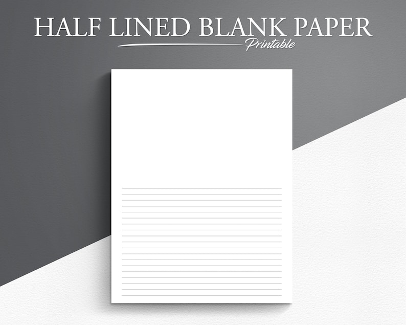 Printable Half Lined Blank Paper Printable PDF Lined Paper Etsy