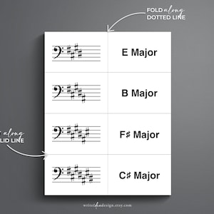 Printable Major Key Signature Flash Cards bass and Treble Clef. Learn Major Key Signatures ...