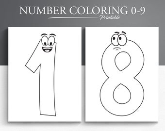 Printable Number Coloring Pages 0-9: Fun Faces, Kids Learning (PDF)