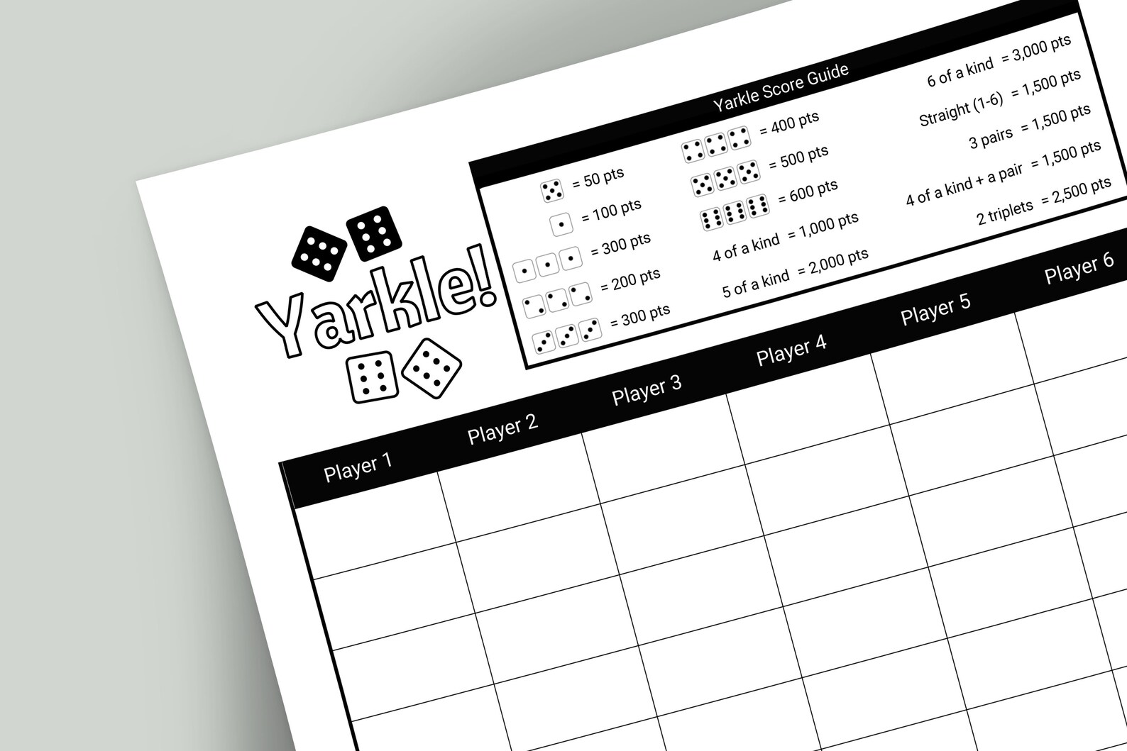 Printable Yarkle Score Card Yarkle Score Sheets Yarkle Score Etsy