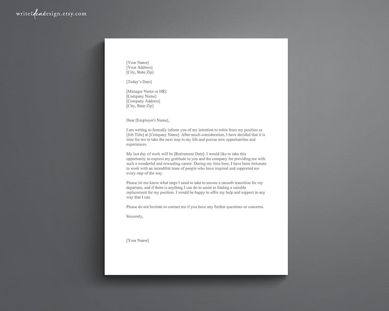 Professional Retirement Letter Template Google Docs/microsoft Etsy UK