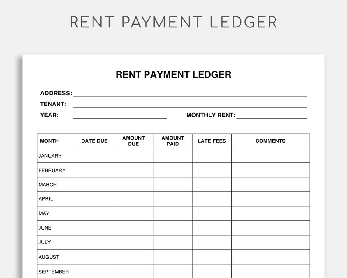 Rent Payment Ledger. Rental Payment Tracker. Monthly Rent Etsy