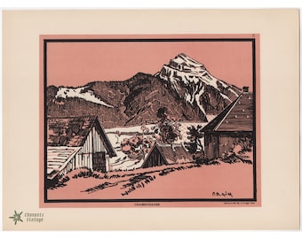 Chamechaude - Superb ORIGINAL vintage Lithography 1920s - Mountain french Alps - Dauphiné Draim Grenoble Art Deco Saint Pierre de Chartreuse