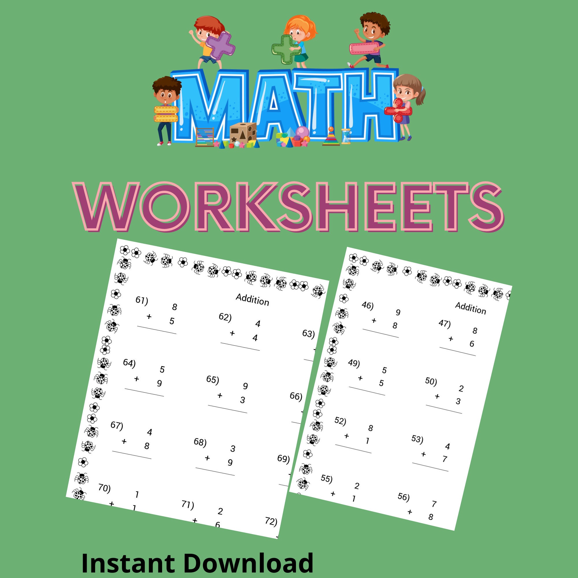 addition subtraction multiplication and division worksheets etsy