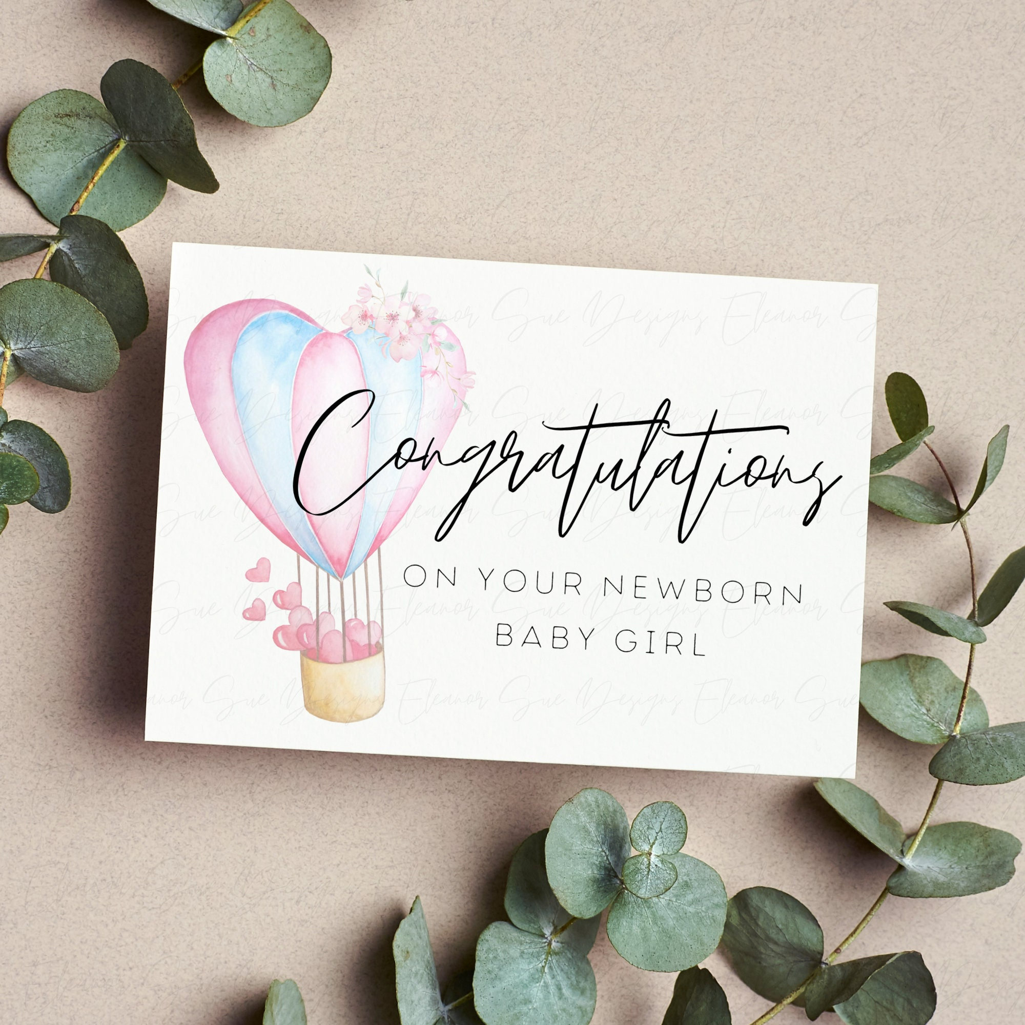 Congratulations on Your Newborn Baby Girl. Printable Card. INSTANT