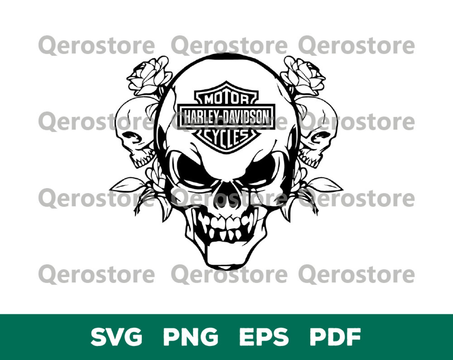 Harley-Davidson Skull Logo Motorbike Flowers Detailed | Etsy