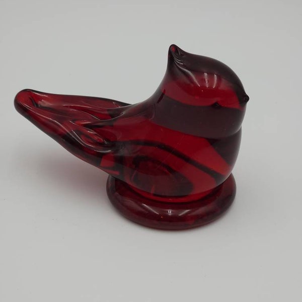 Red Glass Bird 4" Signed Ron Ray 1998 Art Glass Collectible