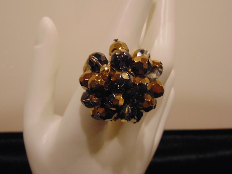 Brown Faceted Beads Cluster Ring Elastic Stretch Band