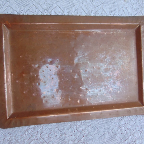 Vintage Copper Serving Tray with Brass Handles Handmade Stamped Colonial Hampton Virginia