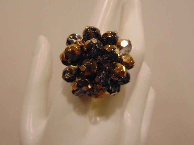 Brown Faceted Beads Cluster Ring Elastic Stretch Band