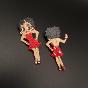 Unique Betty Boop Clip-on Earrings 2.5&quot; Handmade Front and Back Views