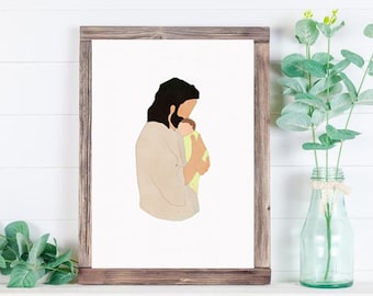 Jesus Christ Holding Gender Neutral Baby Miscarriage Baby Loss Watercolor Print