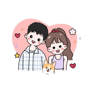 Custom cute cartoon portrait, Couple Portrait, Cartoon,Anime Portrait, Cute personalized gift for family/friends