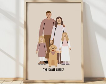 Digital Custom Family Portrait, Minimalist Couple Drawing, Memorial Keepsake