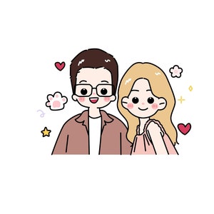 Cute Custom Portrait, Couple Portrait, Anime Portrait, Personalized gift for family/friends Cute Chibi Drawing Couple Gift