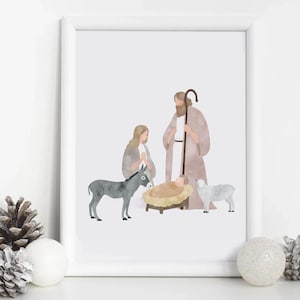 Watercolor Nativity Print, Christmas Decor Christmas Nativity Art, LDS Art, Picture of Christ, Catholic Godparent Gift, Catholic Baby Shower
