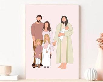 Portrait de famille personnalisé de fausse couche, portrait de famille de bébé ange, portrait de fausse couche avec Jésus, mort-né, cadeau de perte, illustration numérique