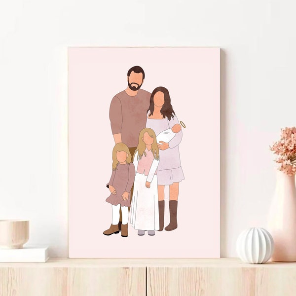 Personalisiertes Familienportrait nach Fehlgeburt, Engelsbaby-Familienportrait, Geschenk zum Verlust eines Babys, Fehlgeburtsportrait, Totgeborenes, Erinnerungsgeschenk für Baby