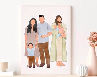 Retrato personalizado de família para vítimas de aborto espontâneo, Jesus segurando o bebê, lembrança memorial, natimorto, perda infantil.