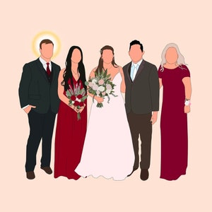 Memorial Custom Line Drawing, Faceless Portrait Custom,Family portrait, Memorial portrait,  Angel, Halo, Miscarriage gift