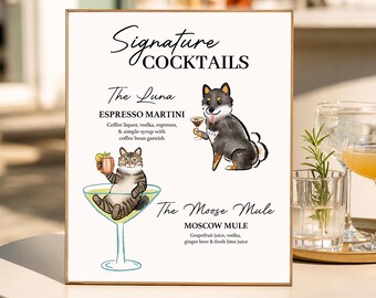 Cocktail personalizzato per cani, Pet Doodle, Martini Edition con ritratto di animale domestico, decorazioni per bar di matrimonio