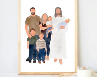 In Jesus Arms,  Miscarriage Family Watercolor Portrait , Angel Baby , Infant Loss