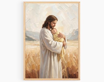 Christ’s Embrace, Jesus Christ Holding Gender Neutral Baby, Miscarriage gift, Pregnancy Loss