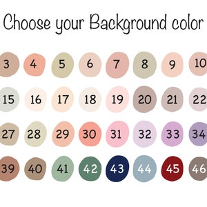 May include: Image with the text "Choose your Background color" above 48 numbered color swatches. The colors range from light pastels to darker shades, including greens, blues, pinks, and browns.