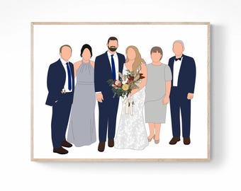 Custom Family Portrait, Faceless art, Personalized Gift, Angel, Halo, Memorial Keepsake