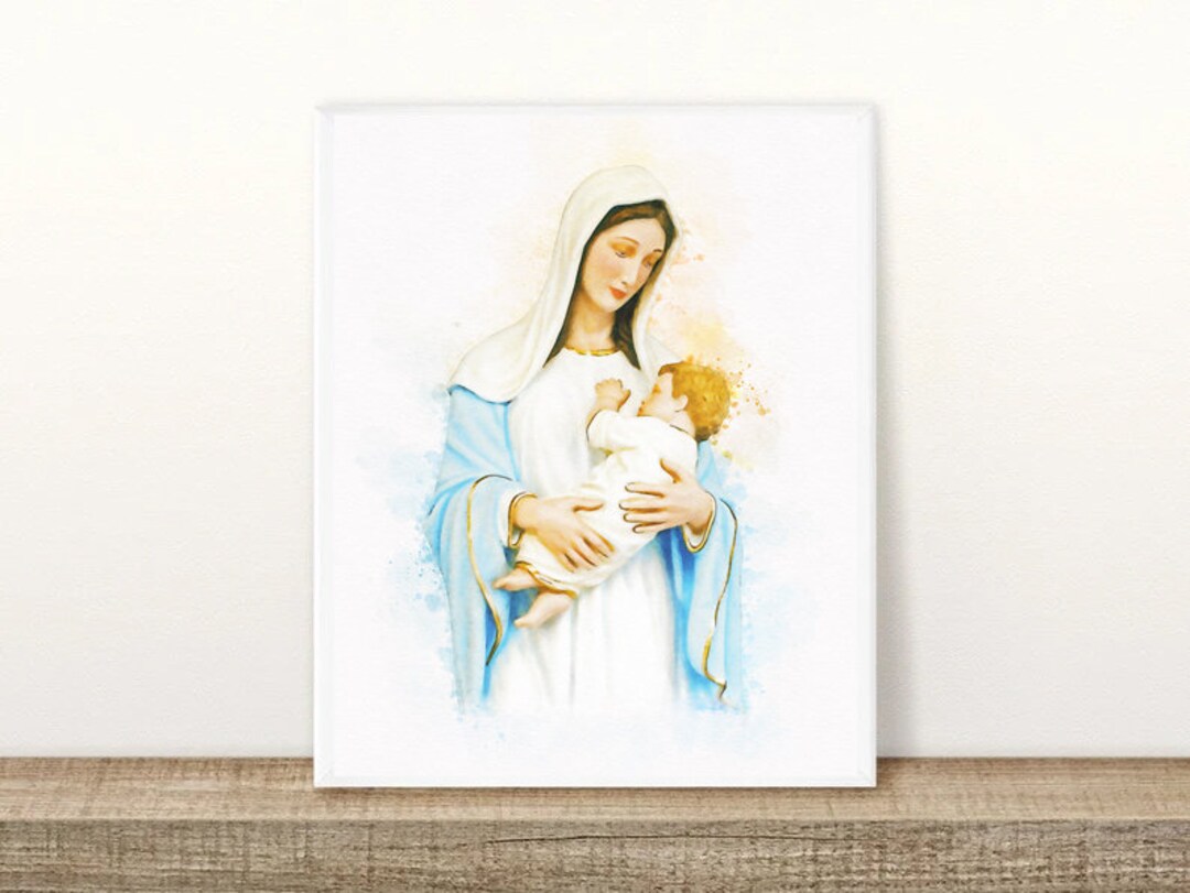 Virgin Mary and Baby Jesus Watercolor Art Print (digital Download