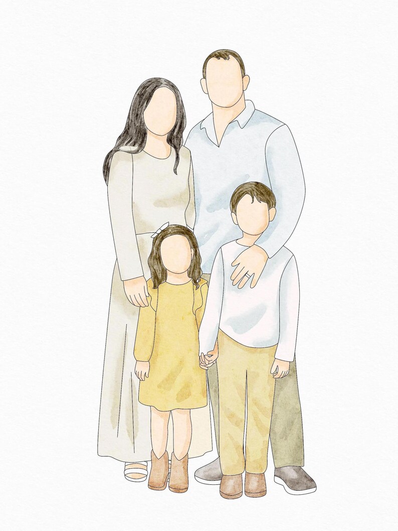 Cuadro personalizado dibujado a mano a partir de una foto, retrato familiar en acuarela, retrato personalizado de madre y padre. imagen 10