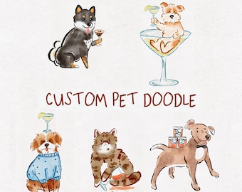 Custom Pet Doodle, Signature Drink illustration, Dog or Cat Art,  Cocktail Wedding Sign