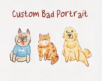 CUSTOM UGLY PORTRAIT, Line Drawing, Bad Portrait, Cat Doodle, Dog Drawing Hand-Drawn Illustration,
