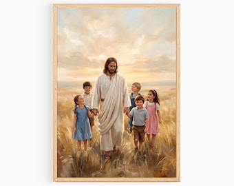 Jesus with Children, Christ Painting, Walk with Me, LDS Primary, Nursery Decor